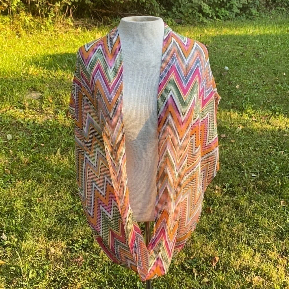 Chevron print infinity scarf sheer 100% polyester one size orange/pink